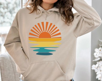 Retro Sunset Hoodie, Retro Sunset Rays Wavy  Hoodie, Retro Sunshine  Hoodie, Sunset  Hoodie, Retro Summer Time Hoodie, Sunset Lovers  Hoodie