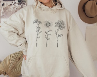 Vintage Flowers Hoodie,Wildflowers Hoodie, Boho Cottagecore Hoodie,Botanical Hoodie, Fairycore Gift Garden Lover,Plant Hoodie,Floral Hoodie