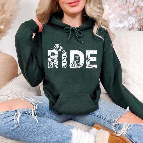 Ride Snowboard Hoodie, Snowboarder Pullover, Winter Snowboard Hooded Pullover, Ride The Mountain Gear, Gift for Snowboarders