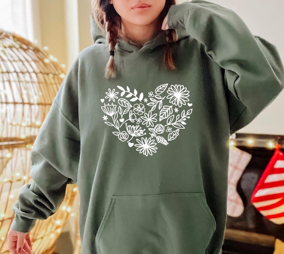 Wildflower Heart Hoodie, Boho Floral Hoodie, Botanical Hoodie  
