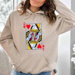 Queen of Hearts Graphic Hoodie, Queen of Hearts Graphic Hoodie, Playing Cards Hoodie, Poker Hoodie, Vintage Feminist