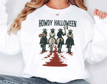 Sudadera de Halloween "Hola", sudadera de Halloween estilo western para niñas, sudadera de Halloween estilo vaquero y vaquera, regalos de Halloween para vaqueras, western espeluznante