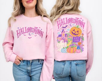 Pink Halloween Sweatshirt, Trendy Spooky Season Sweater, Girly Halloween Sweater, Retro Fall Sweater, Cute Ghost Pumpkin Graphic Sweater
