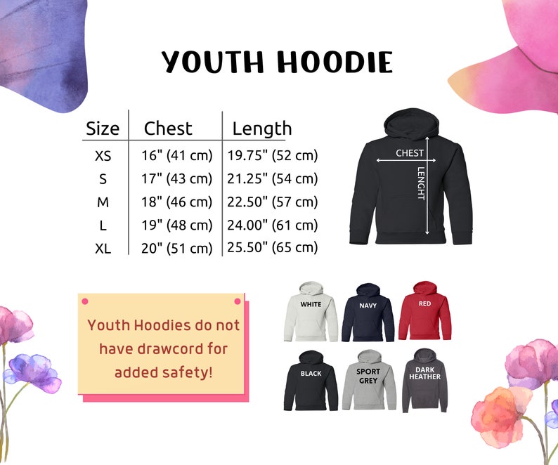 youth hoodie sizes chart