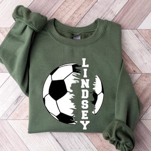 Custom Soccer Name Sweatshirt with Ball, Personalized Soccer Sweater for Players and Moms, Soccer Lover Gifts