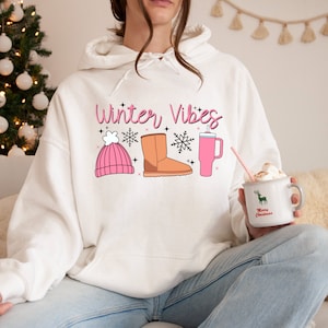 Winter Vibes Hoodie, Christmas Winter Hoodie, Cozy Season Hoodie, Winter Lover Gift, Retro Winter,Trendy Winter Gift for Women,Preppy Winter