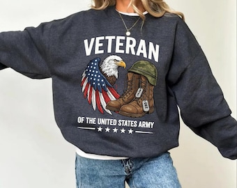 Veterans Day Eagle Sweater, Patriotic Military Tribute Sweater, Boots and Helmet Sweater, American Veteran Gift