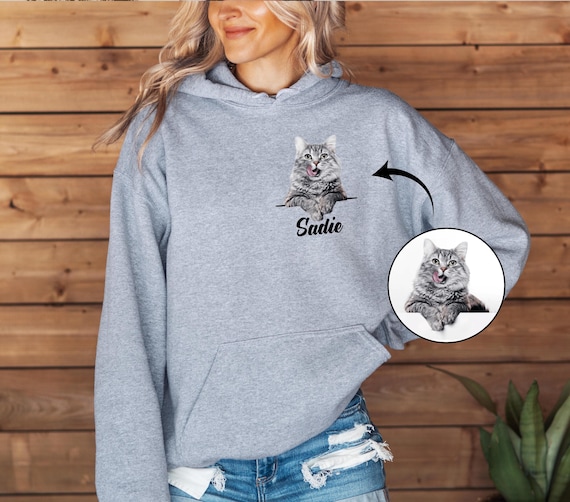 Custom Pet Hoodie – Personalized Cat Hoodie with Photo and Name, Custom Cat Lover Gift, Pet Picture Hoodie, Gift for Cat Mom