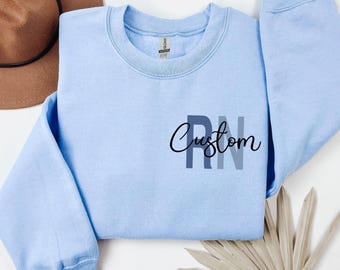Custom Registered Nurse Sweatshirt With Name, Personalized RN Pocket Sweatshirt, Nurse Life Outfit, Nurse Appreciation, Custom Nurse Gift