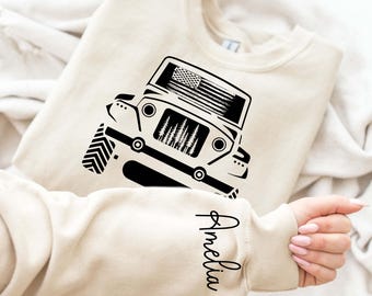 Custom American Offroad Sweatshirt, USA Flag Sweatshirt, Offroad Forest Sweatshirt, US 4WD Offroad Sweatshirt, American Flag, 4wd Flag Usa