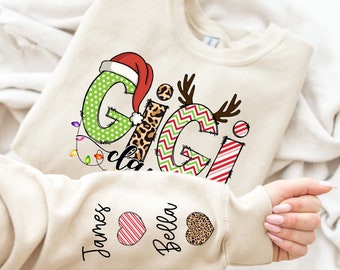 Custom Gigi Claus Sweatshirt,Christmas Grandma Claus Sweatshirt,Nana Sweater, Personalized Grandma And Grandkids Sweatshirt,Custom Nana Gift
