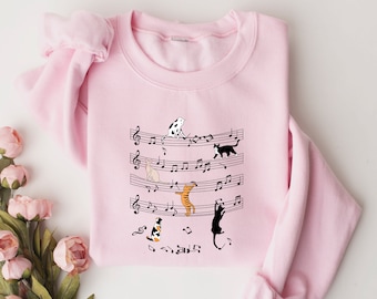 Cat and Music Notes Sweatshirt, Cat Funny Musician Sweatshirt, Cute Cat Sweatshirt, Music Lover Sweatshirt, Cat Lover Shirt, Gift For Pets