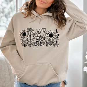 Wild Flowers Hoodie, Boho Flowers Hoodie, Botanical Hoodie, Flower Woman Hoodie, Gift for Flower, Trendy Nature Hoodie, Flower Lovers Hoodie