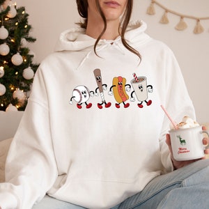 Tis The Season Hoodie, Retro Baseball Hoodie, Ballpark Hoodie, Baseball Hot Dog Coke Cartoon, Mom Sport Outfit, Baseball Lover Gift,Game Day