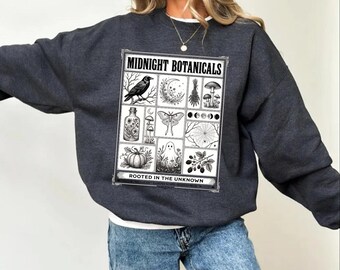 Spooky Botanical Sweatshirt, Dark Cottagecore Sweater, Gothic Floral Halloween Sweater, Witchy Nature Graphic, Retro Autumn Sweater