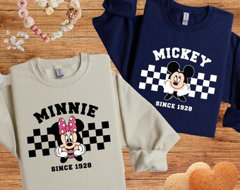 Mickey and Minnie Couple Sweatshirt,Retro Mickey and Friends Sweatshirt,Checkered Disney Sweatshirt,Matching Disney Sweatshirt,Disney Family
