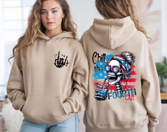 Retro Skeleton USA Hoodie, Funny Independence Day Hoodie, Patriotic Fourth of July Summer Graphic Hoodie