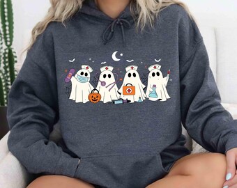 Ghost Nurse Halloween Hoodie, Nurse Boo Crew Hoodie, Halloween Nurse Hoodie, Spooky Nurse Hoodie, Halloween Nurse Gift, Fall Nurse Gift