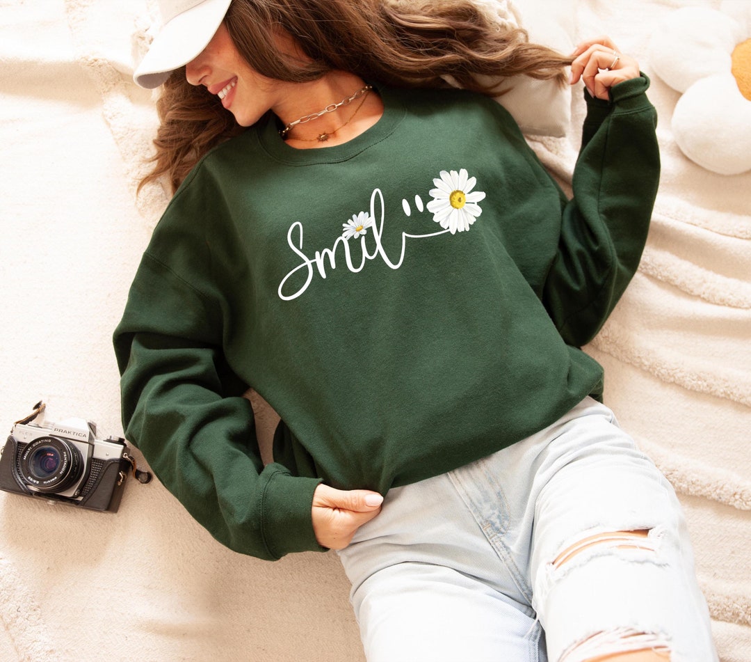 White Cute Daisy Pattern Print Women Men Pullover Hoodie