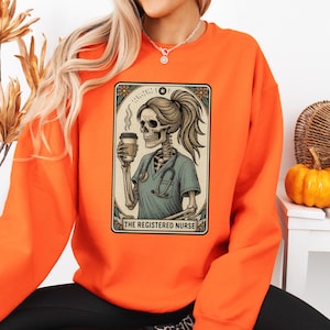 Registered Nurse Tarot Card Sweatshirt, Skeleton RN Nurse Sweatshirt,Funny Gothic Nurse Gift,Spooky Healthcare Worker,Witchy Nurse Aesthetic