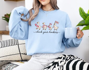 Cute Goose Pink Ribbon Sweatshirt, Breast Cancer Support Sweater, Hope Survivor Gift Sweater, Funny Awareness Sweater for Women