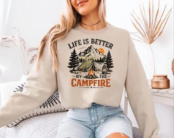 Retro Outdoor Camping Sweatshirt, Camp Life Graphic Sweater, Nature Adventure Sweater, Mountain Weekend Apparel Sweater