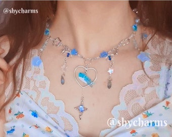 Dreamy Ocean Beaded Jewelry Necklace with Flowing and Flowers | Handmade