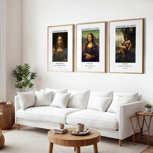 Lot de 3 oeuvres d&#39;art murales Léonard de Vinci, affiche Léonard de Vinci, oeuvre d&#39;art murale Mona Lisa, ensemble d&#39;impressions Léonard de Vinci, ensemble mural déco salon