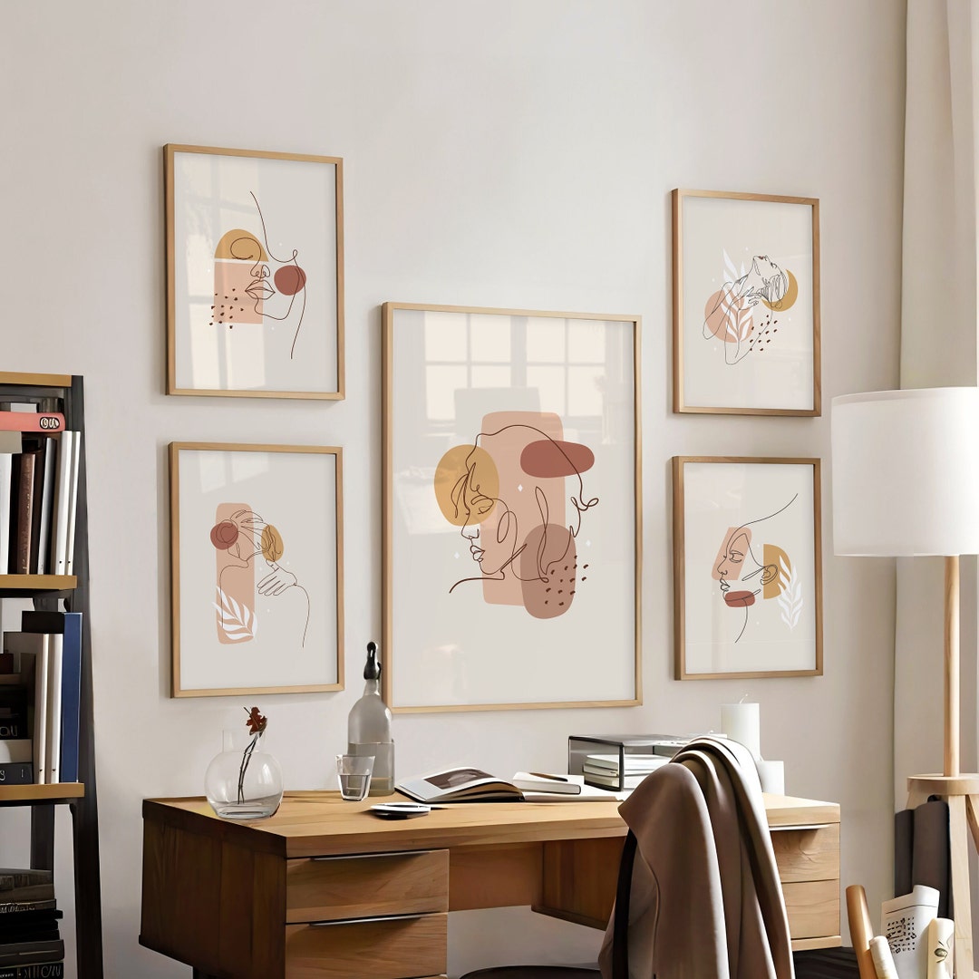 Set of 5 Woman Line Wall Art Prints Minimalist Line Art Print Etsy