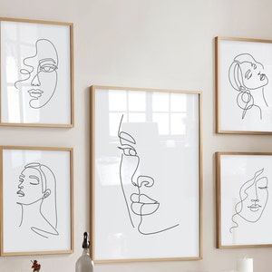 Set of 5 Woman Line Wall Art, Wall Decor Line Wall Art, Female Line Art Print, Woman Print Line Drawing, Digital Woman Line Art Prints