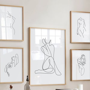 Set of 5 Woman Line Art Prints, Minimalist Women Wall Art, Minimalist Digital Wall Art, Boho Women Digital Download Printable Poster Art