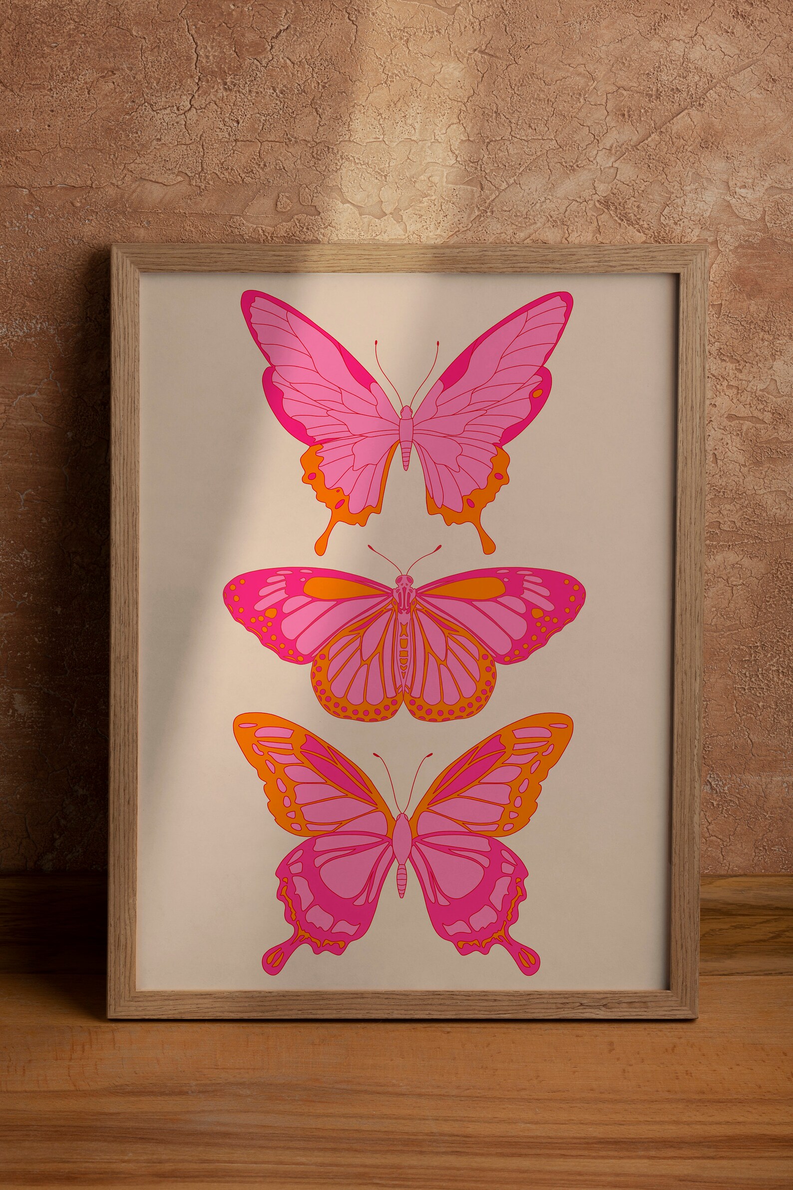Pink and Orange Butterfly Wall Art, Preppy Room Decor, Cute Apartment
