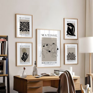 Set of 5 Black Henri Matisse Prints, Aesthetic Wall Decor, Printable Wall Art, Digital Download, Trendy Matisse Wall Art, Gift for Him