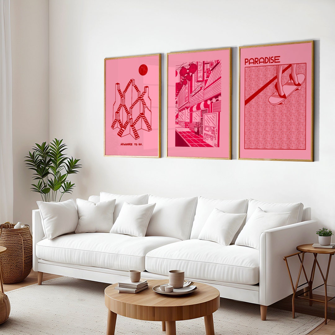 Pink Wall Art Set of 3 Gallery Wall Set Pink Gallery Wall Etsy