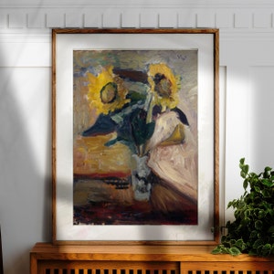 Cartel de girasoles en un jarrón, arte de pared de Matisse, cartel de exposición, arte de pared de mediados de siglo, arte de pintura al óleo, cartel de alta calidad, regalo para ella