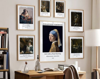 7er-Set Johannes Vermeer Wandkunst, Mädchen mit dem Perlenohrring, Johannes Vermeer Digital Poster, Geschenk für Freund, Geschenk für Künstler