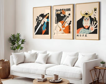 Set of 3 Japanese Samurai Digital Wall Art Prints, Printable Japanese Wall Art, Wall Art Prints, Digital Download Printable Modern Art Print