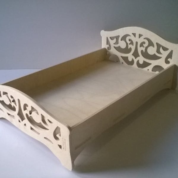 20cm long 3d bed toy dolls furniture house wood laser cut. glowforge laser file svg k40