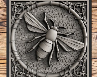 3D Honey Bee LASER ENGRAVE FILE - Laser-Ready for Glowforge K40 - ply, mdf, slate, coaster