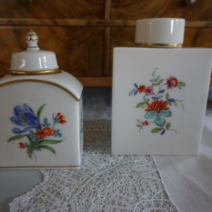 2 Vintage Meissen Porcelain Tea Tins Can Indian Flower / German Flower (E23-045)