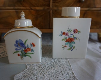 2 Vintage Meissen Porcelain Tea Tins Can Indian Flower / German Flower (E23-045)