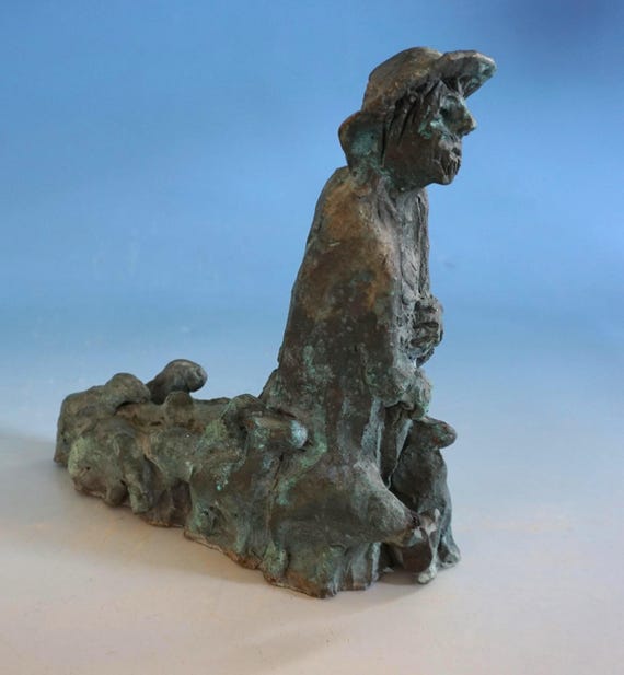 「羊」ブロンズ像 ブロンズ作品 ヴィンテージブロンズ像彫刻 羊飼いと羊の像 ブロンズ像 表情