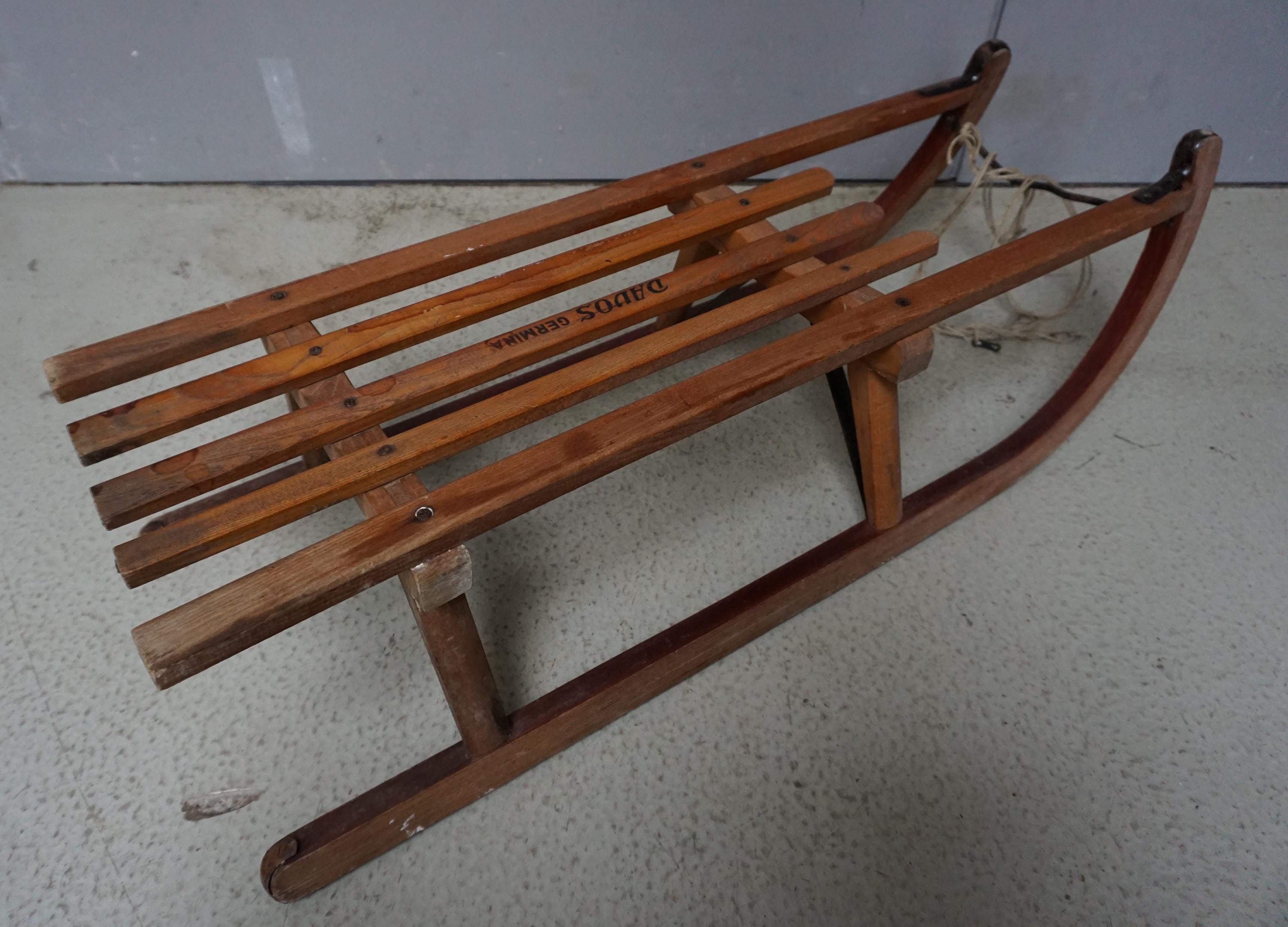 Davos wooden sledge sled ソリ vintage Vintage Davos Sledge / Wood Snow Sled / Front Porch Decor
