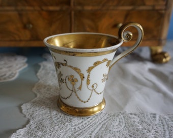 Antique rare old Biedermeier porcelain cup with handle cup with gold decor around 1810 (E23-054)