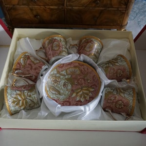 Vintage Rawi cup set tea set teacups Japan design floral decor porcelain for 6 people rare (E23-068)