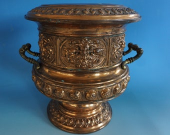 Antique historicism copper pot handle pot copper vessel large German around 1880 (E23-028)