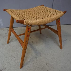 Vintage stool raffia stool raffia Scandinavia Denmark Danmark design 60s mid century (F24-2327)