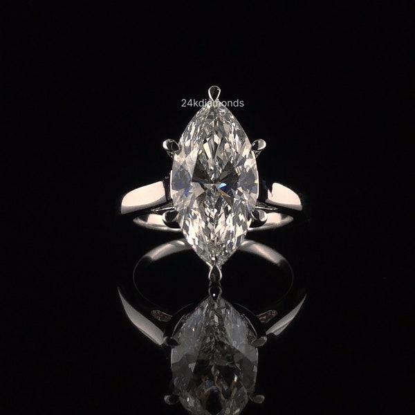 4 Carat Marquise Cut Diamond Engagement Ring, Lab Grown Diamond Solitaire Engagement Ring, 6 Prongs Anniversary Ring, 7 US 14k White Gold