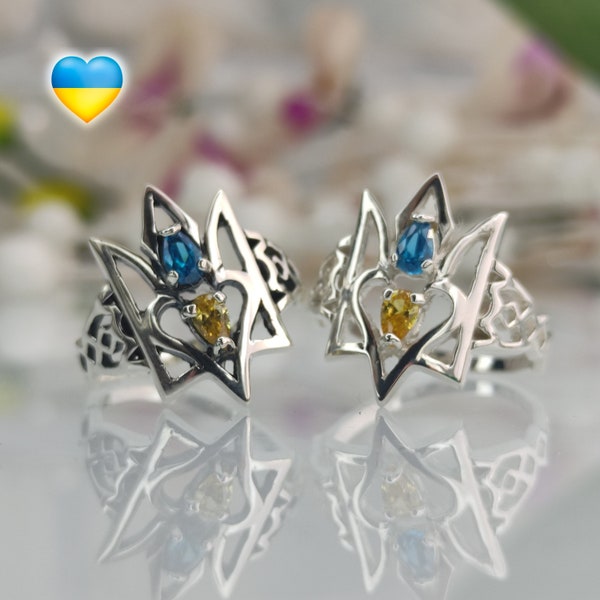 Silver patriotic ring, ring Ukraine, silver ring with the flag of Ukraine, blue and yellow jewelry, store of Ukraine, blue and yellow ring,