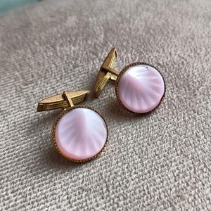 Vintage small pink cufflinks, round cufflinks